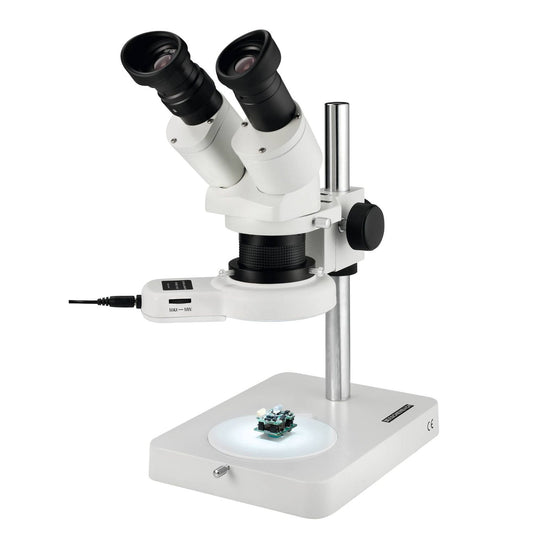 Eschenbach Stereo Mikroskop 10x, 20x Vergrößerung mit LED-Auflicht Ringleuchte