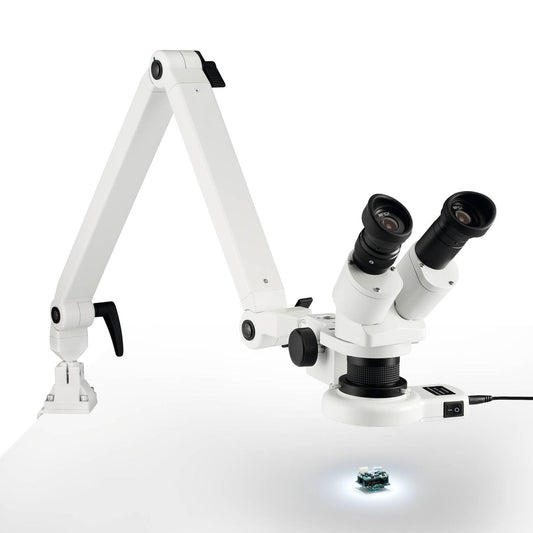 Eschenbach Stereo Mikroskop 10x, 20x Vergrößerung mit LED-Auflicht, Gelenkarm